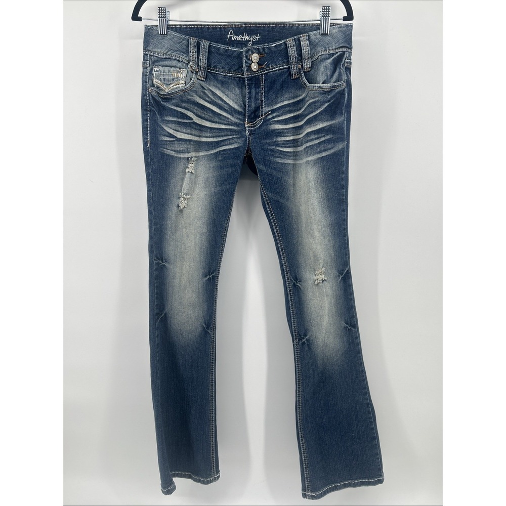 Amethyst Women's Size 11 Bootcut Denim Jeans Distressed Whisker Wash Y2K Vintage
